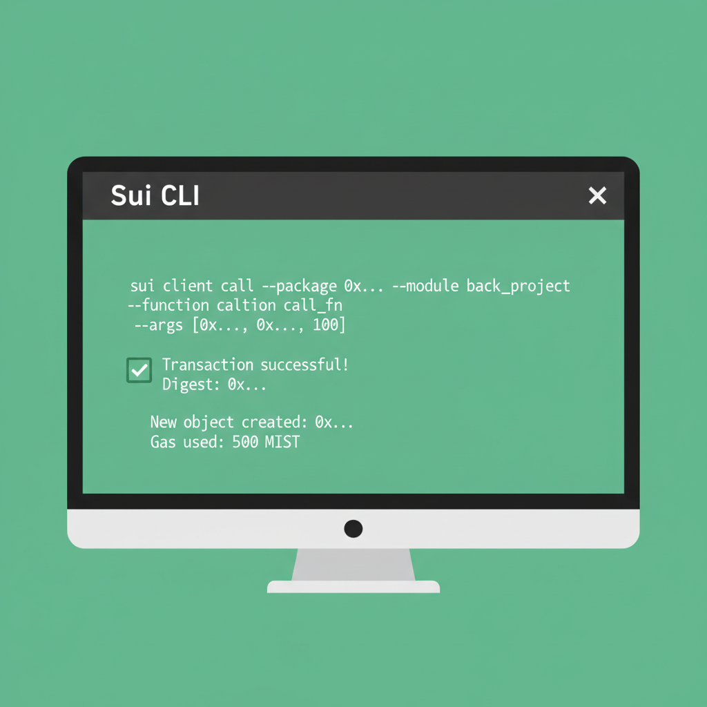 Sui CLI calling back_project function with args and success transaction