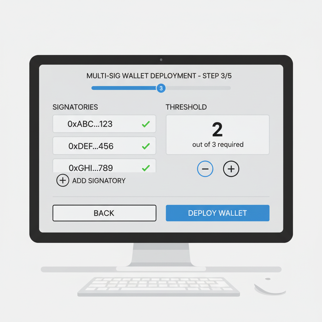 screenshot-style multi-sig wallet deployment interface on computer screen