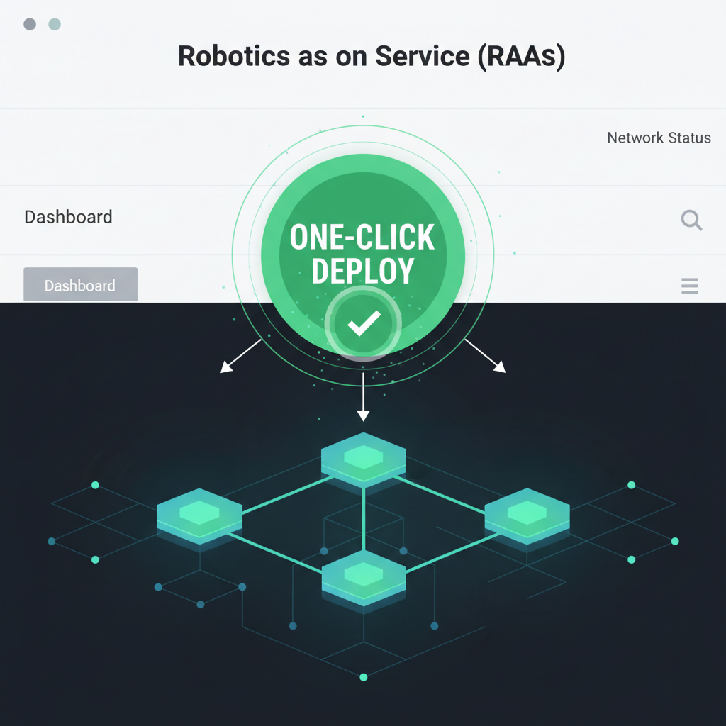 one-click deploy button on RaaS dashboard, green success animation, blockchain network graphic