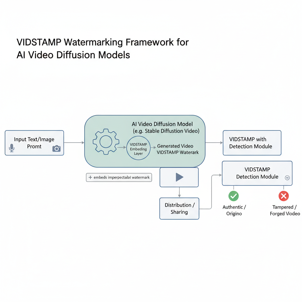clean diagram selecting VIDSTAMP watermarking framework for AI video diffusion models
