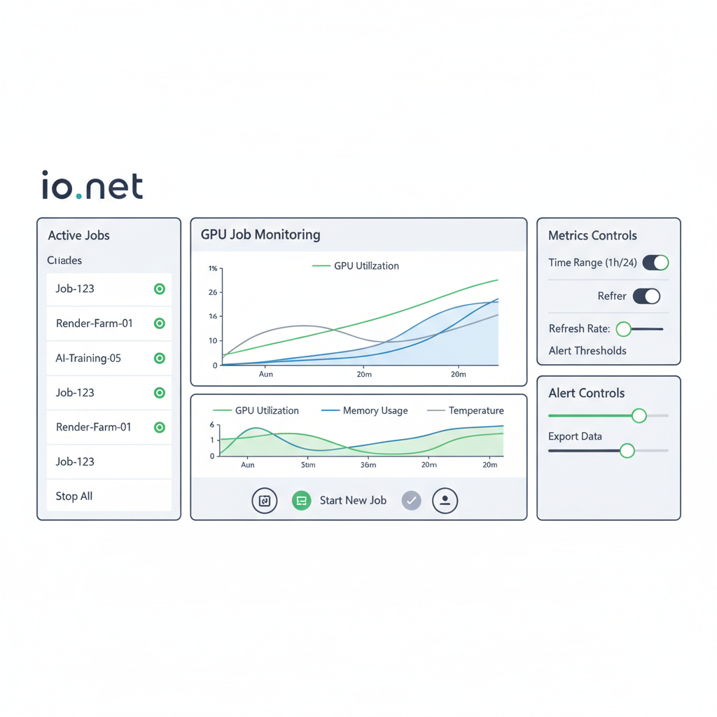 io.net dashboard monitoring GPU job metrics graphs and controls