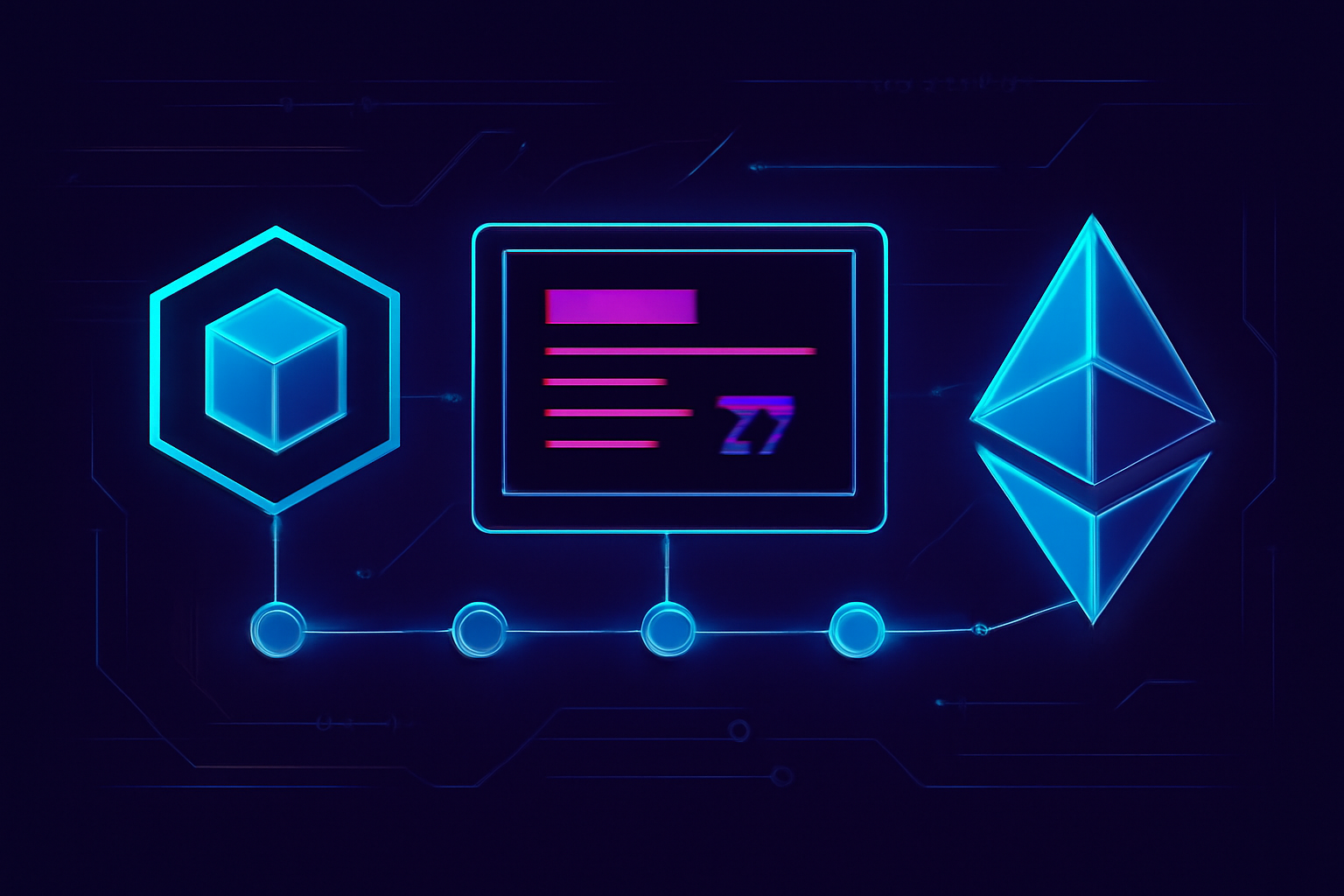 chainlink oracle verifying data flow to ethereum blockchain, nodes connecting, cyberpunk style