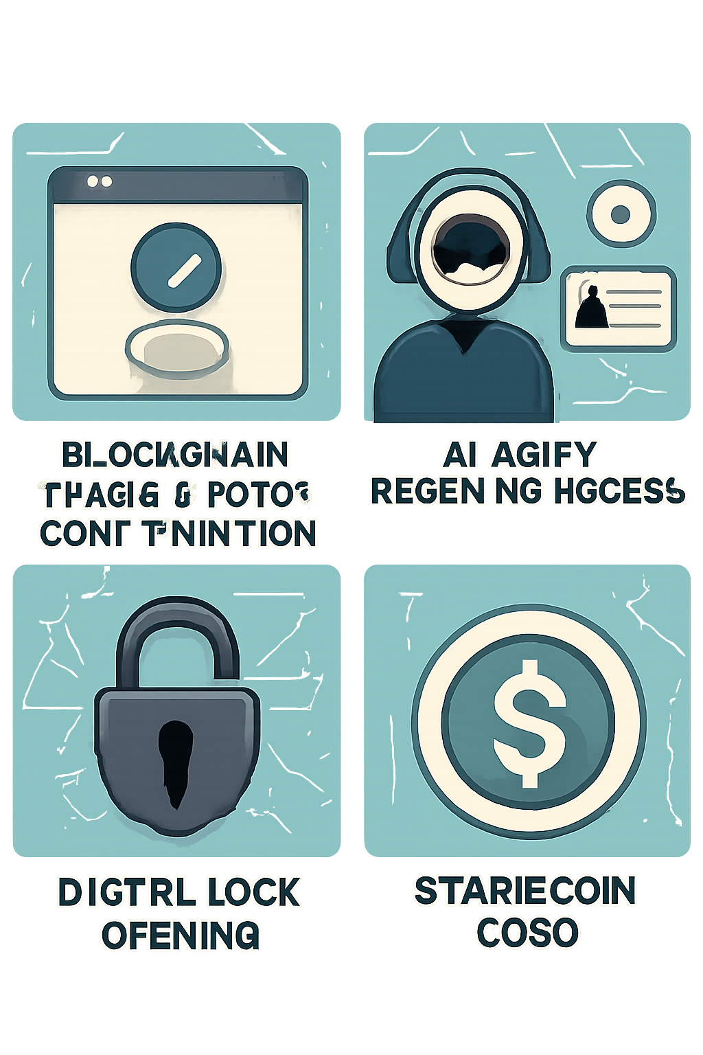 Blockchain transaction confirmation, AI agent receiving access, digital lock opening, futuristic network, stablecoin logo