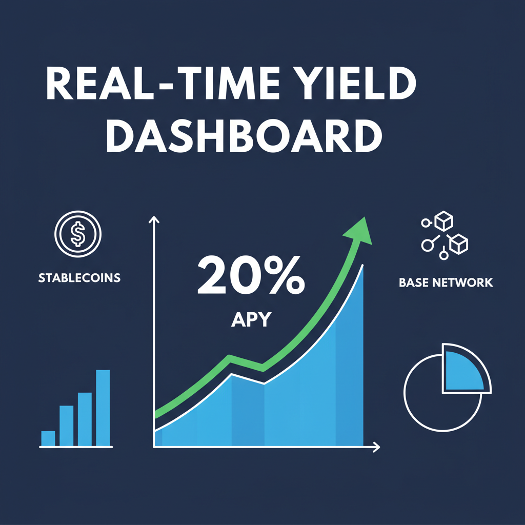 real-time yield dashboard charts rising APY 20% stablecoins Base network