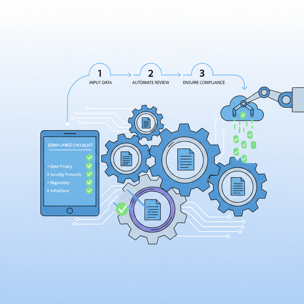 automation gears turning compliance checklists, futuristic workflow