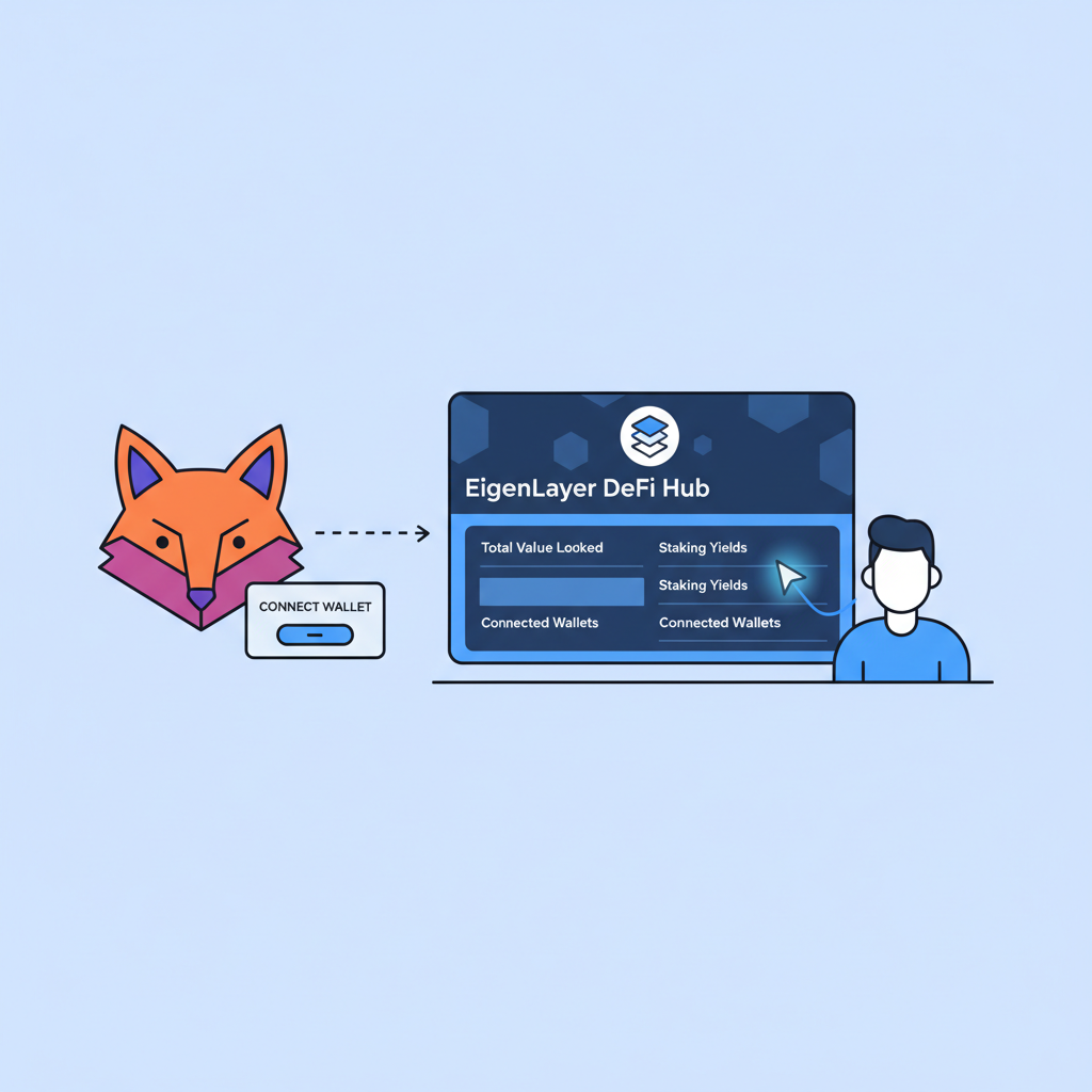user connecting MetaMask wallet to DeFi dashboard Ethereum EigenLayer theme