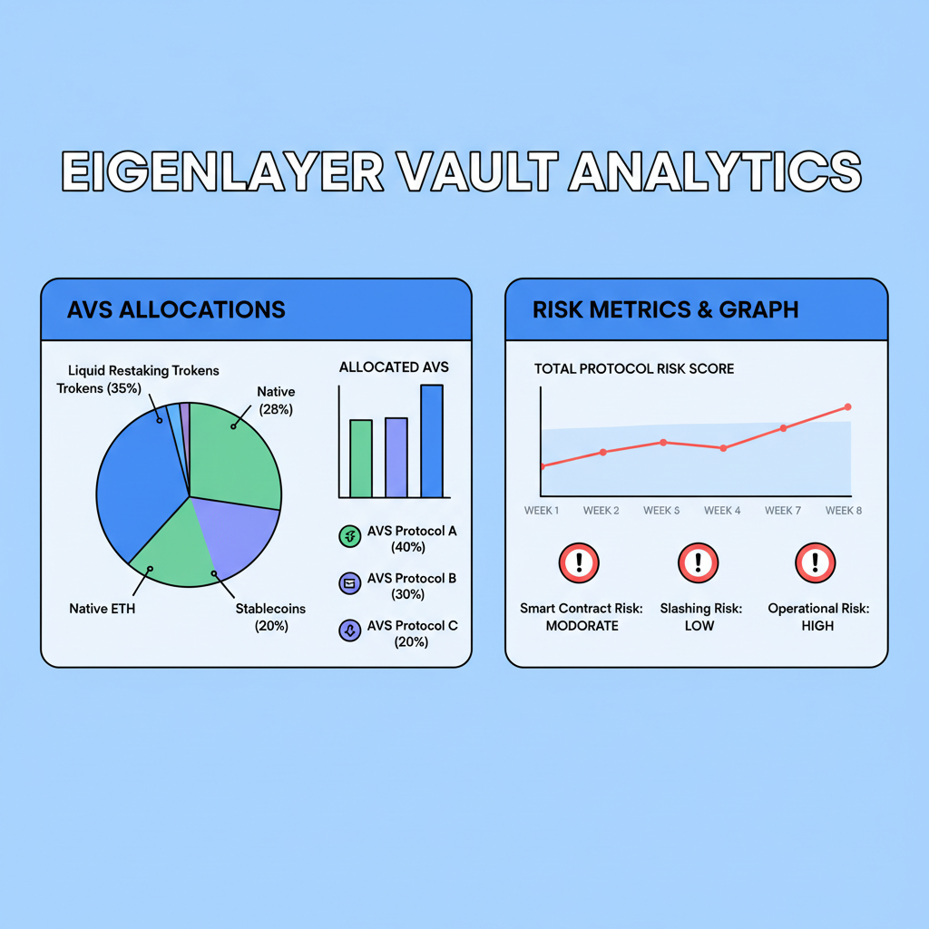 detailed EigenLayer vault analytics dashboard showing AVS allocations and risks graph