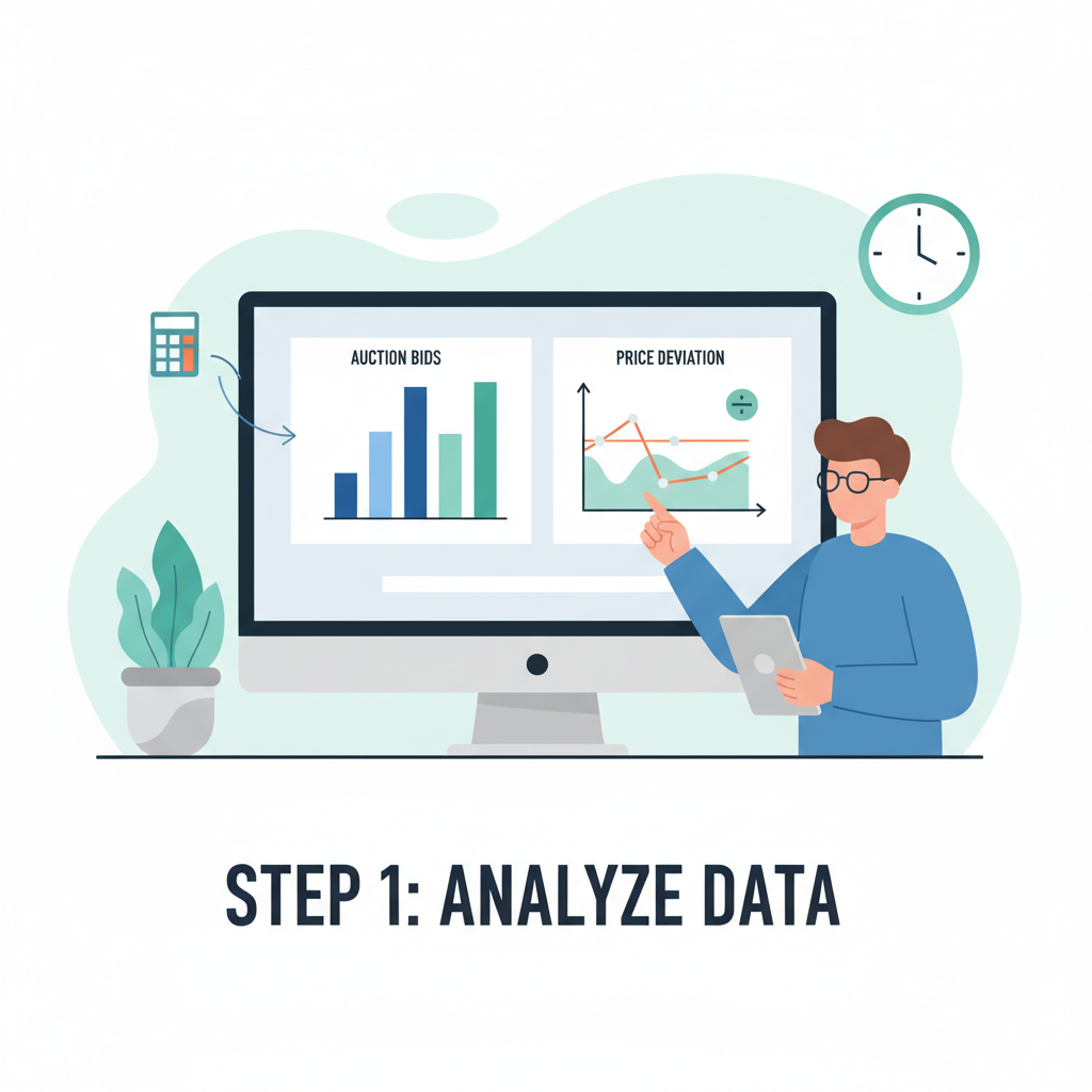 analyst reviewing auction charts and deviation graphs on screen