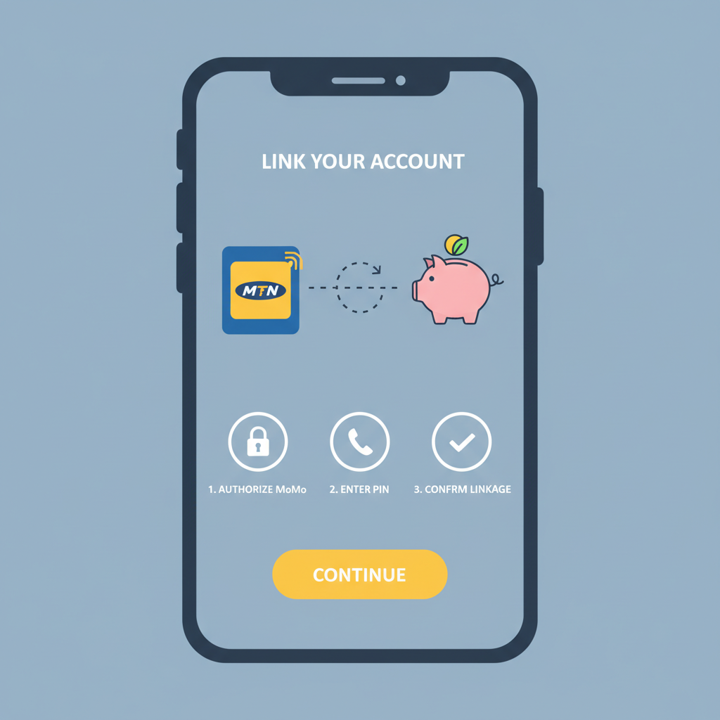 Smartphone screen linking MTN MoMo to savings platform dashboard