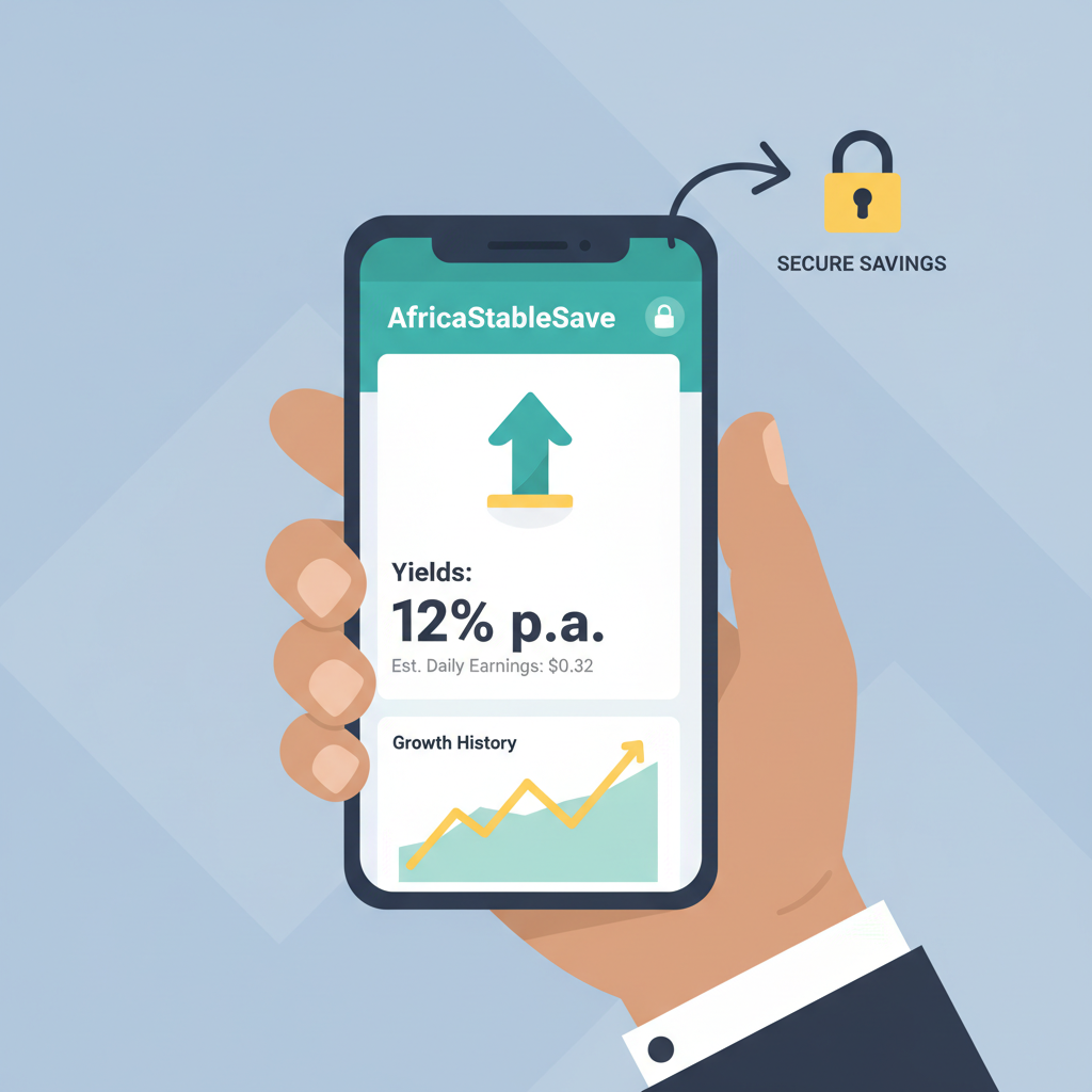User checking yields on AfricaStableSave app, secure lock icon