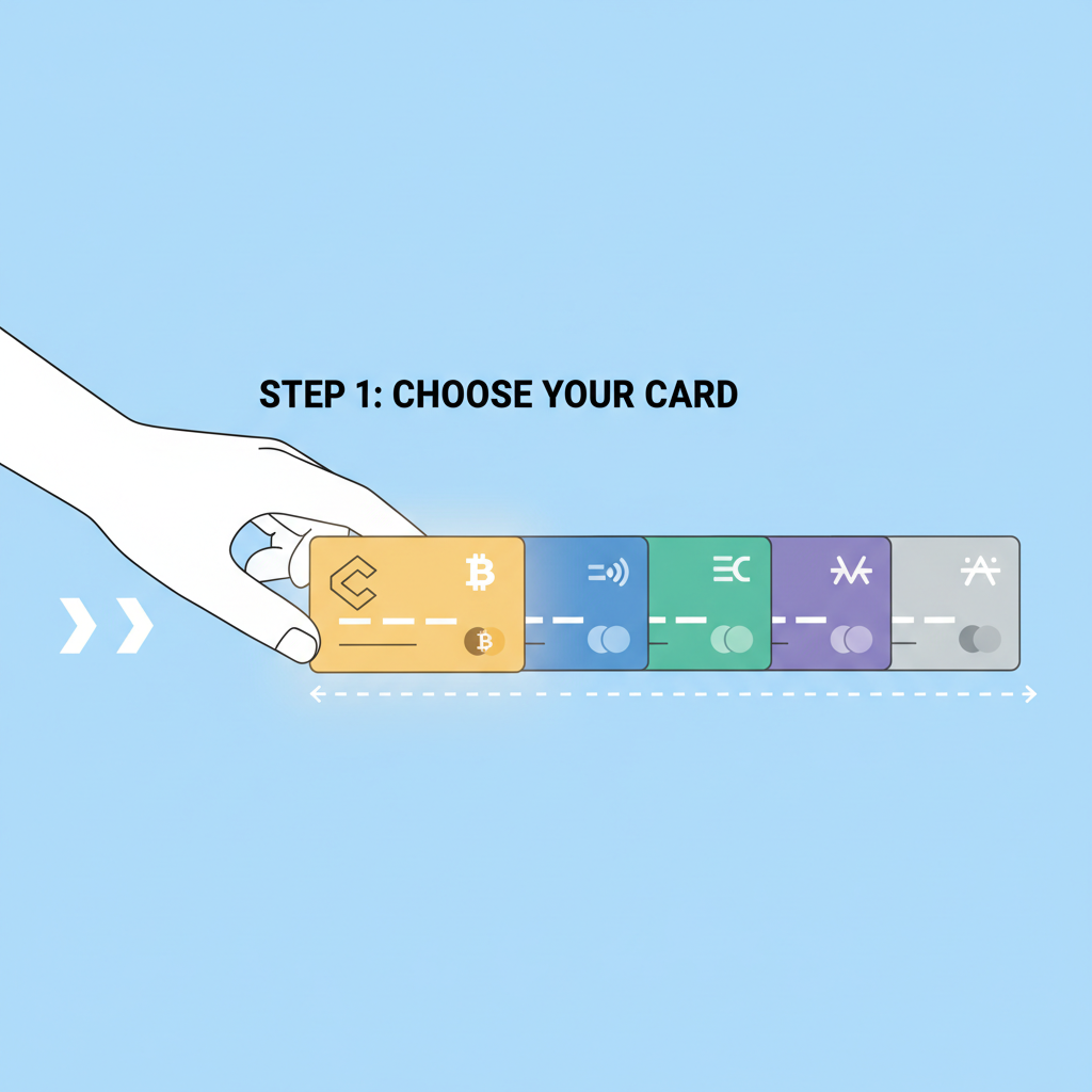 hand selecting glowing crypto card from lineup of top cards