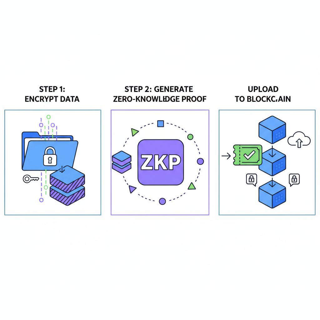 uploading encrypted data files to blockchain, zero-knowledge proof icons