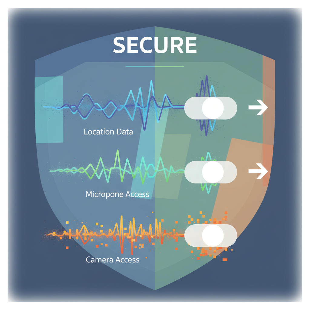 privacy slider controls with noise visualization, abstract data waves, secure