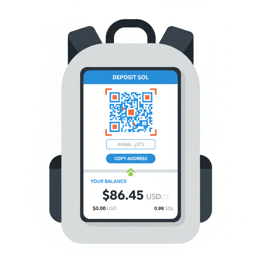 Backpack wallet screen showing SOL deposit, balance updating to $86.45 price