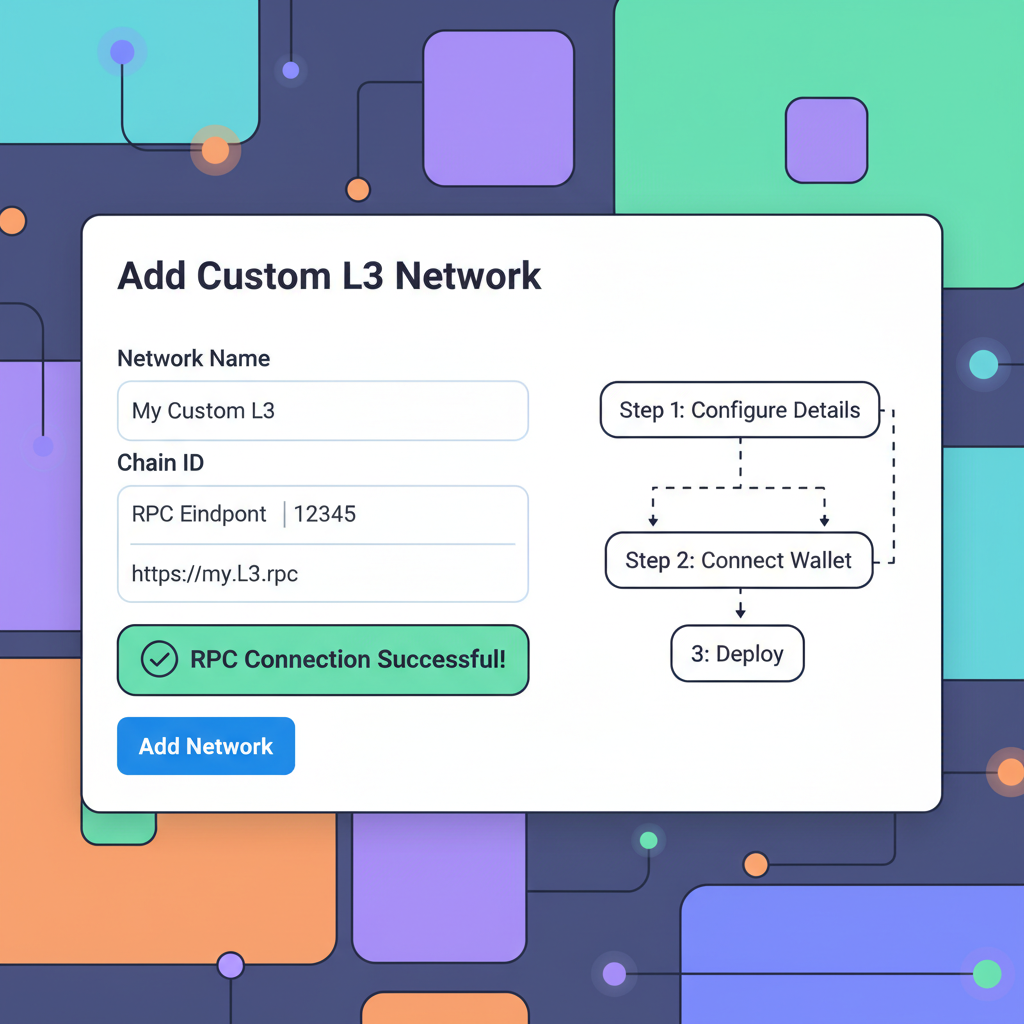 thirdweb dashboard adding custom L3 network, RPC connection success, colorful UI
