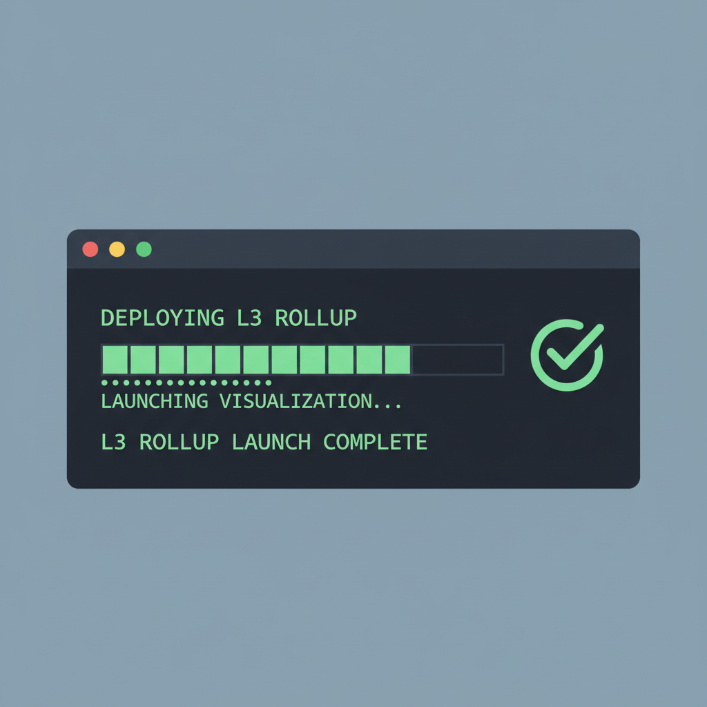 Deployment progress bar in terminal, L3 rollup launching visualization, success checkmark