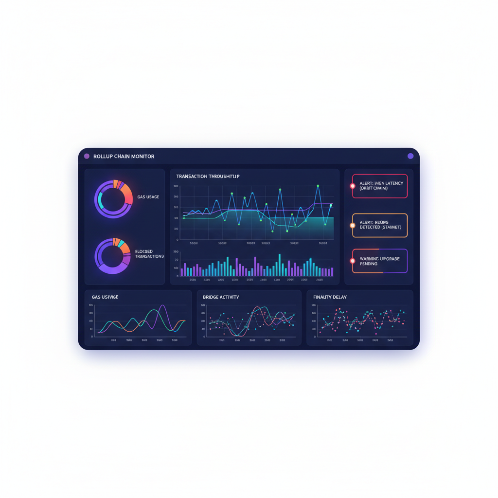 real-time analytics dashboard for rollup chain monitoring graphs alerts, data visualization neon charts --ar 16:9