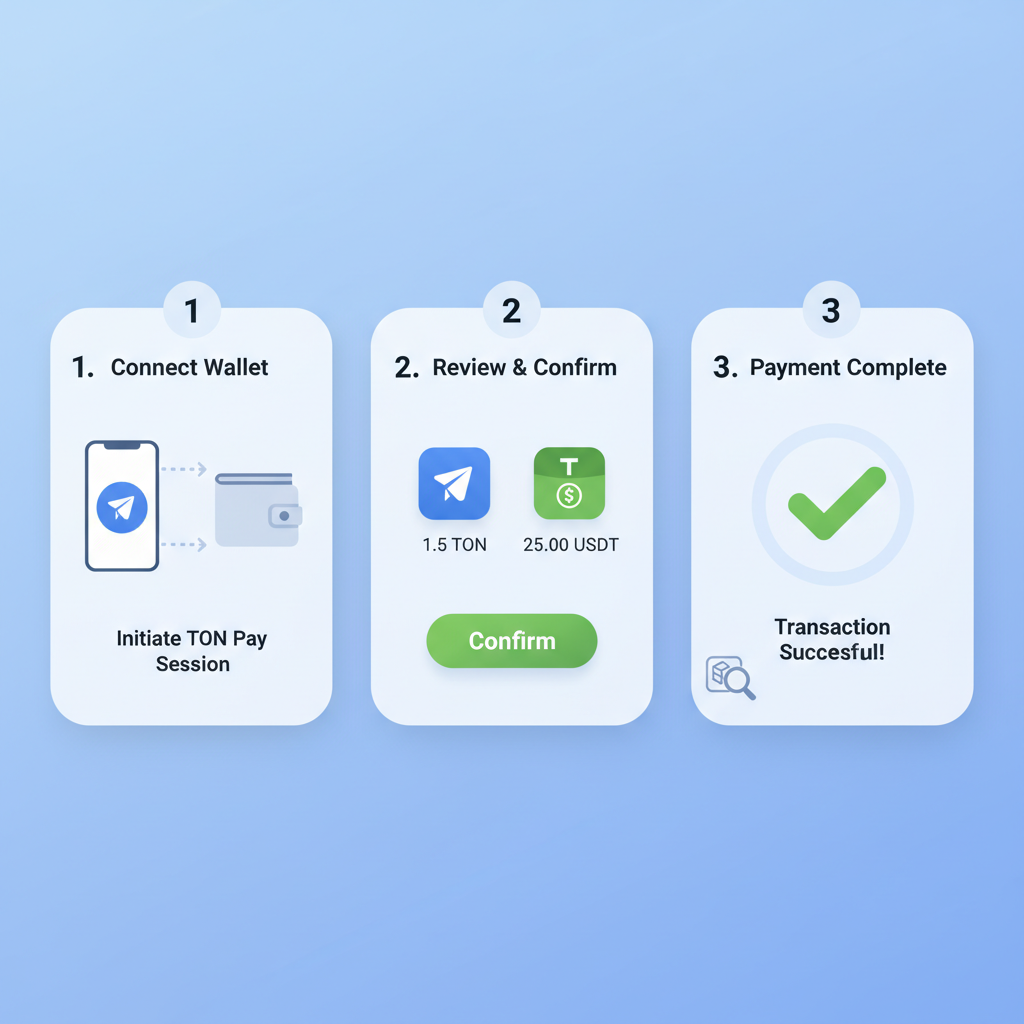 Code snippet creating TON Pay session, Toncoin and USDT icons, payment amount display