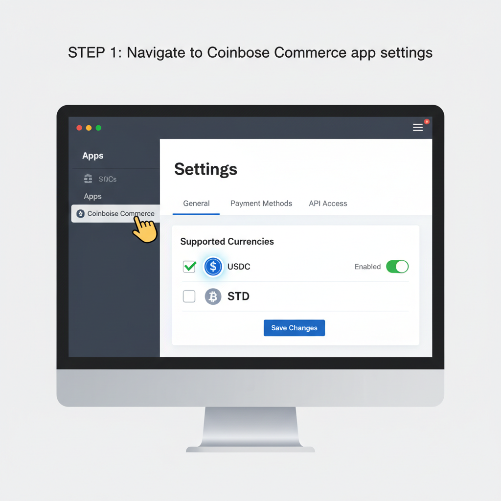 Coinbase Commerce app settings in Shopify, configuring USDC payments