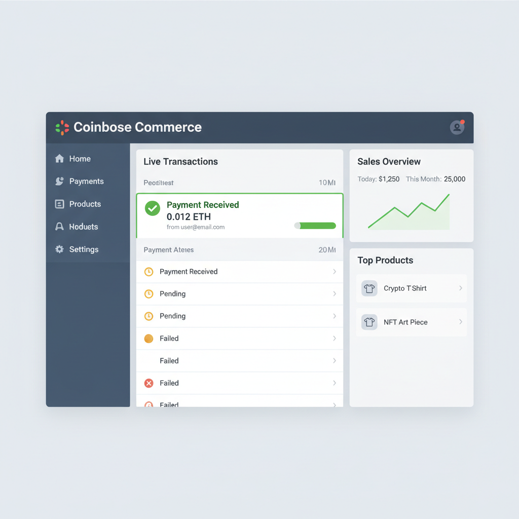 Coinbase Commerce dashboard showing live transaction success