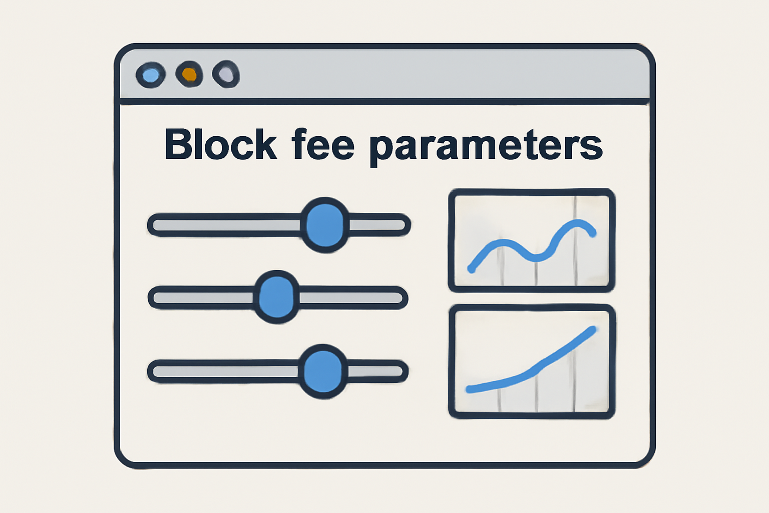 A control panel interface with sliders and graphs for adjusting blockchain fee parameters, representing real-time optimization.