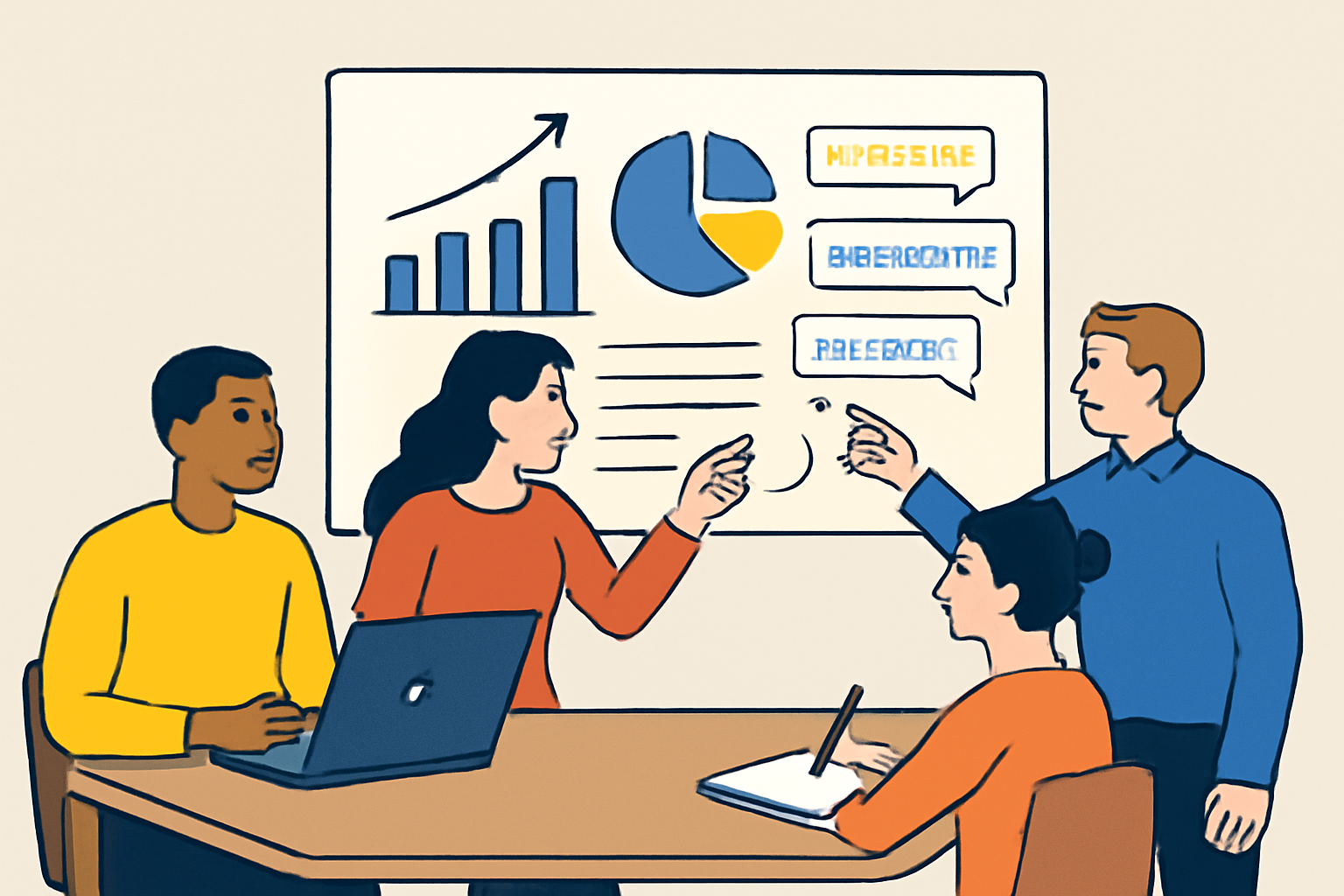 A team analyzing performance dashboards and user feedback charts, iterating on optimization strategies in a collaborative environment.