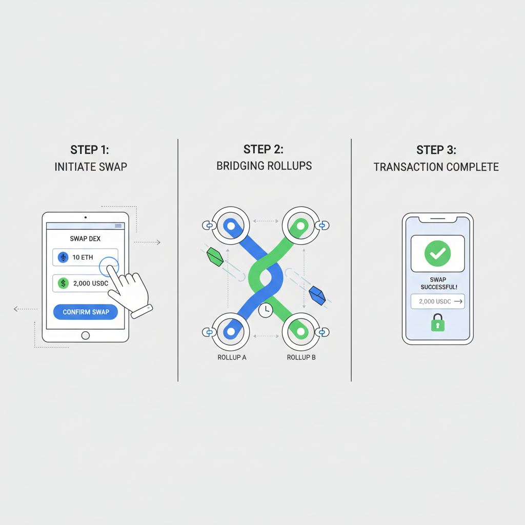 posting swap intent on sleek DEX UI, tokens bridging rollups dynamically