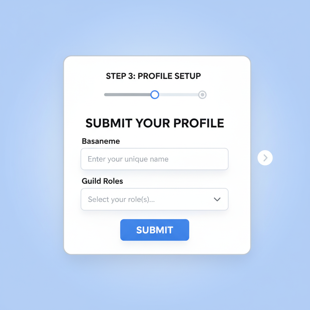 profile submission form with Basename input and Guild roles dropdown