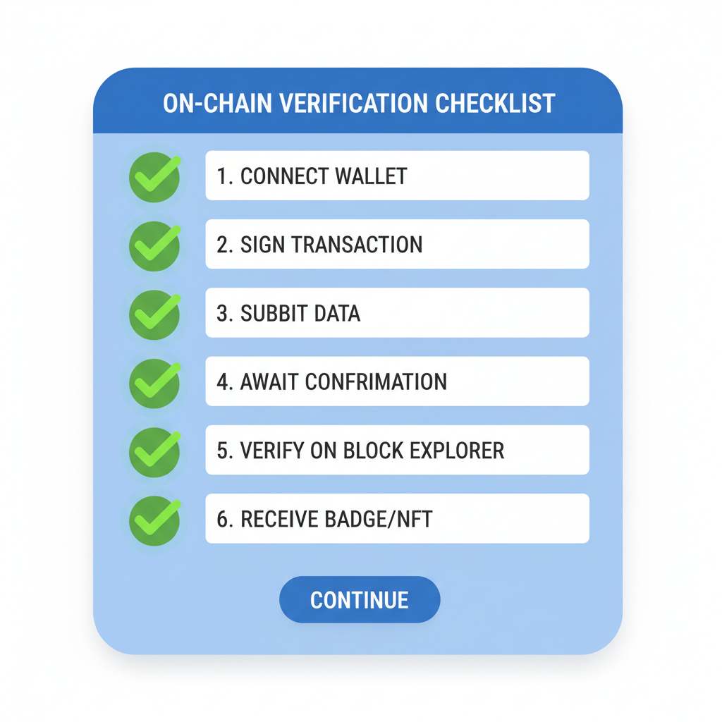 on-chain verification checklist interface with green checkmarks