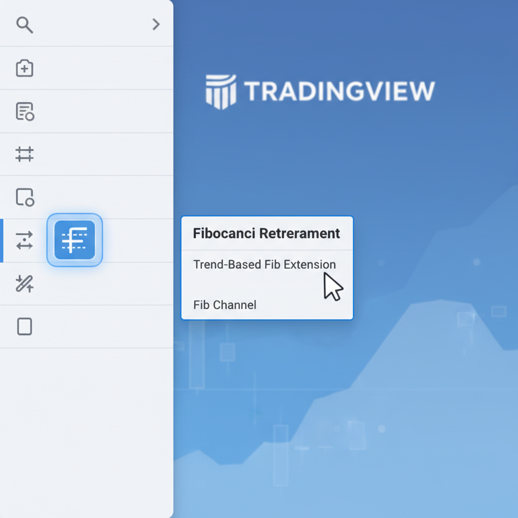 Close-up of TradingView left sidebar with Fibonacci Retracement tool selected and highlighted