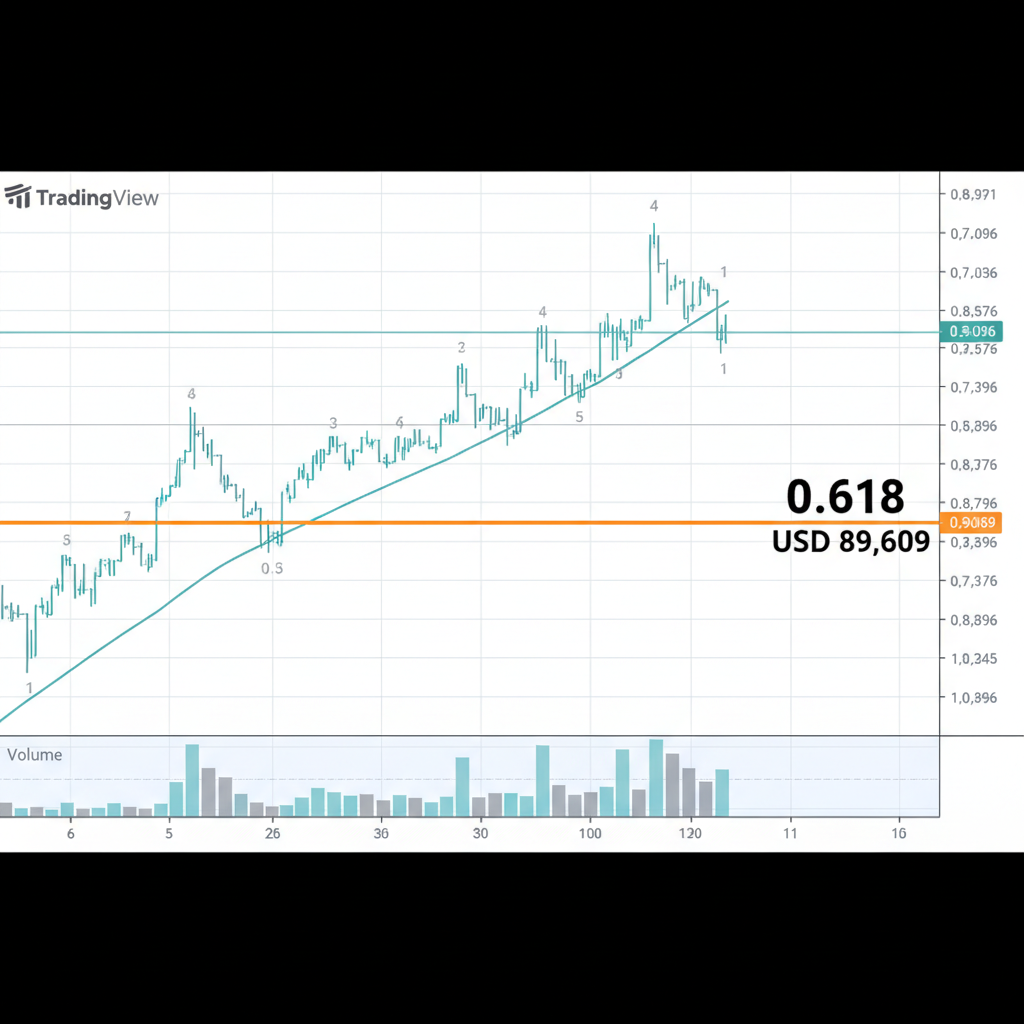 TradingView BTC chart with Fib levels shown, 0.618 level thick highlighted at $89,609 price
