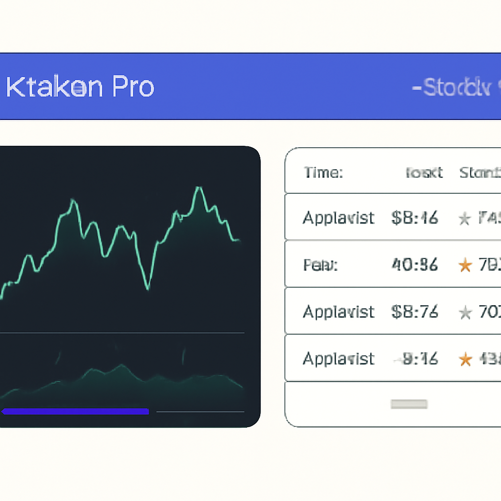 Kraken Pro dashboard displaying the xStocks market section with real-time charts and a list of tokenized equities.