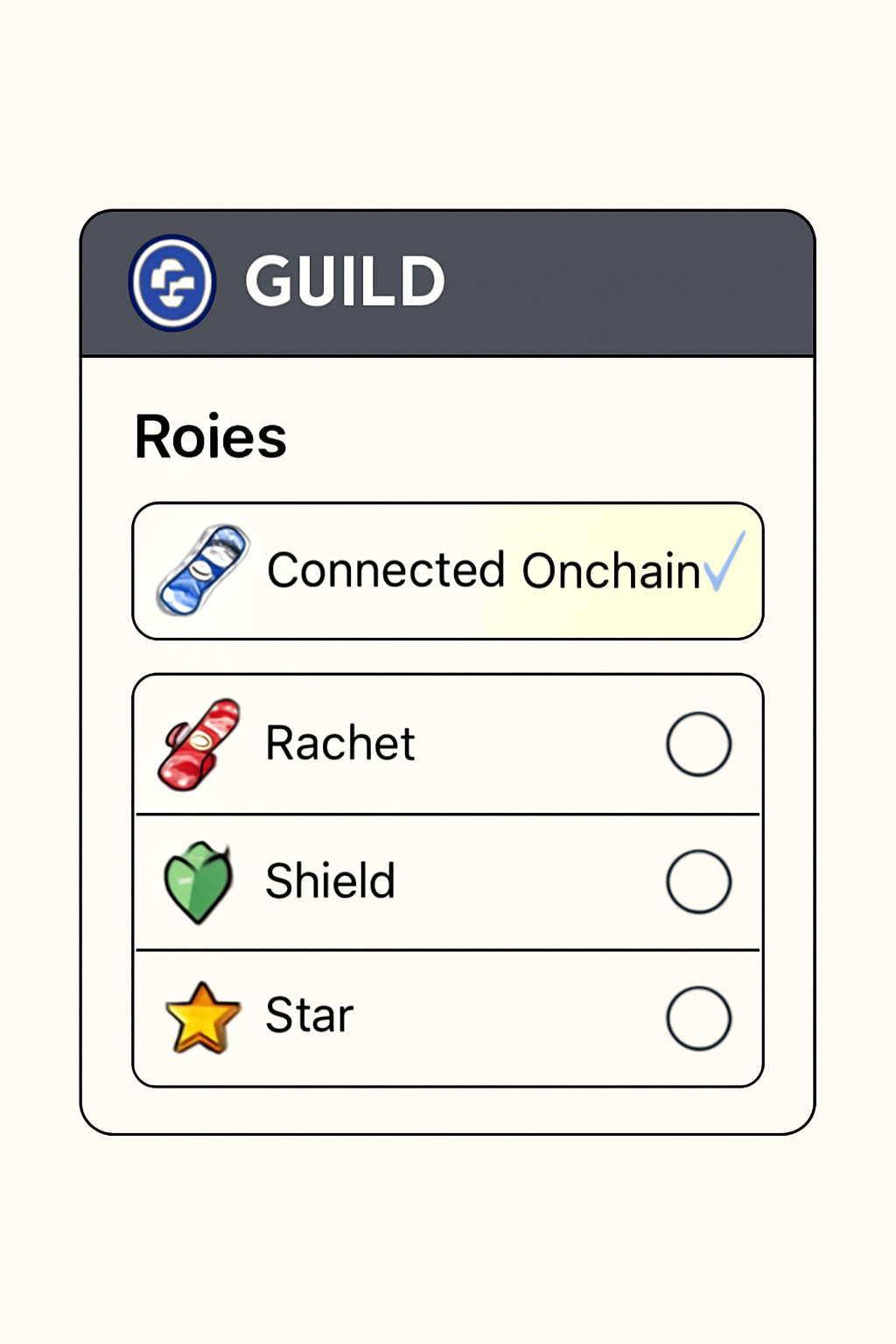 Base Guild roles panel with claimed badges Connected Onchain