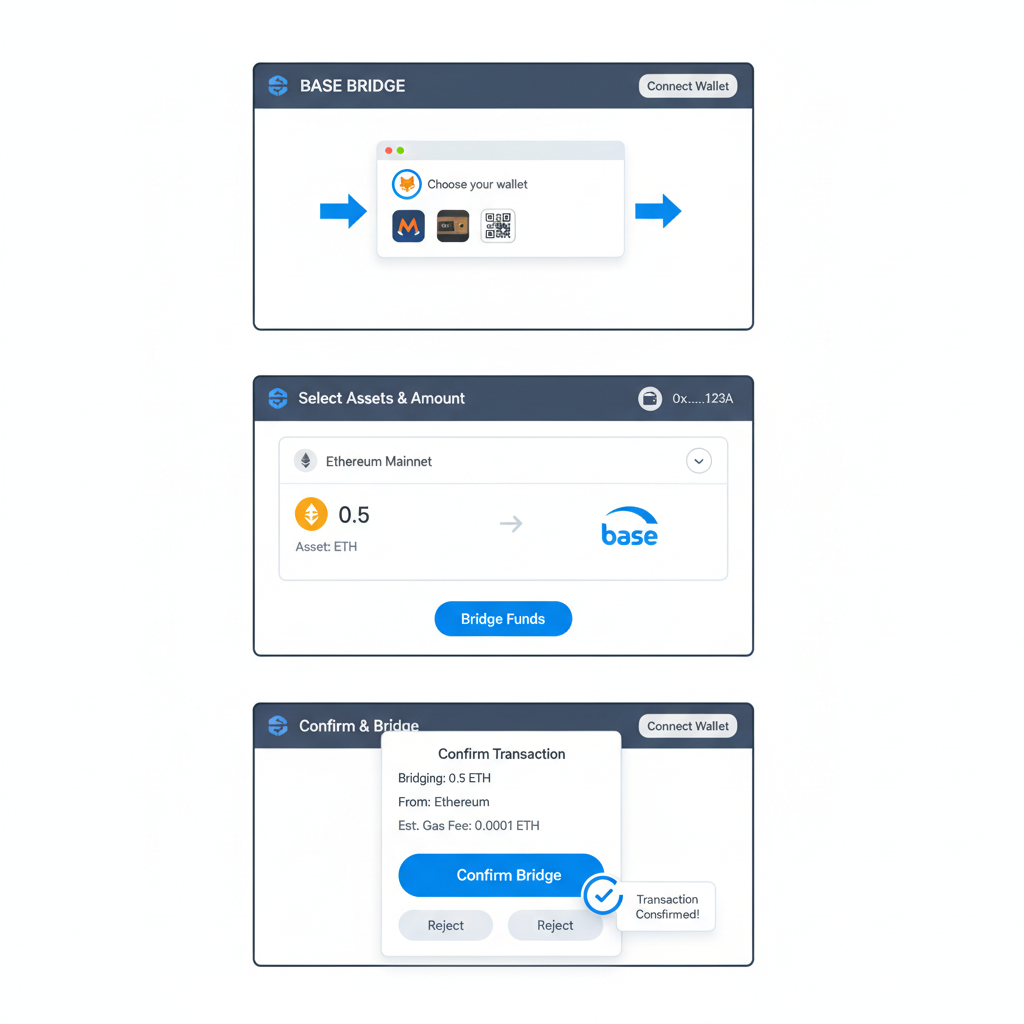 Base Bridge website interface connected wallet bridging ETH to Base