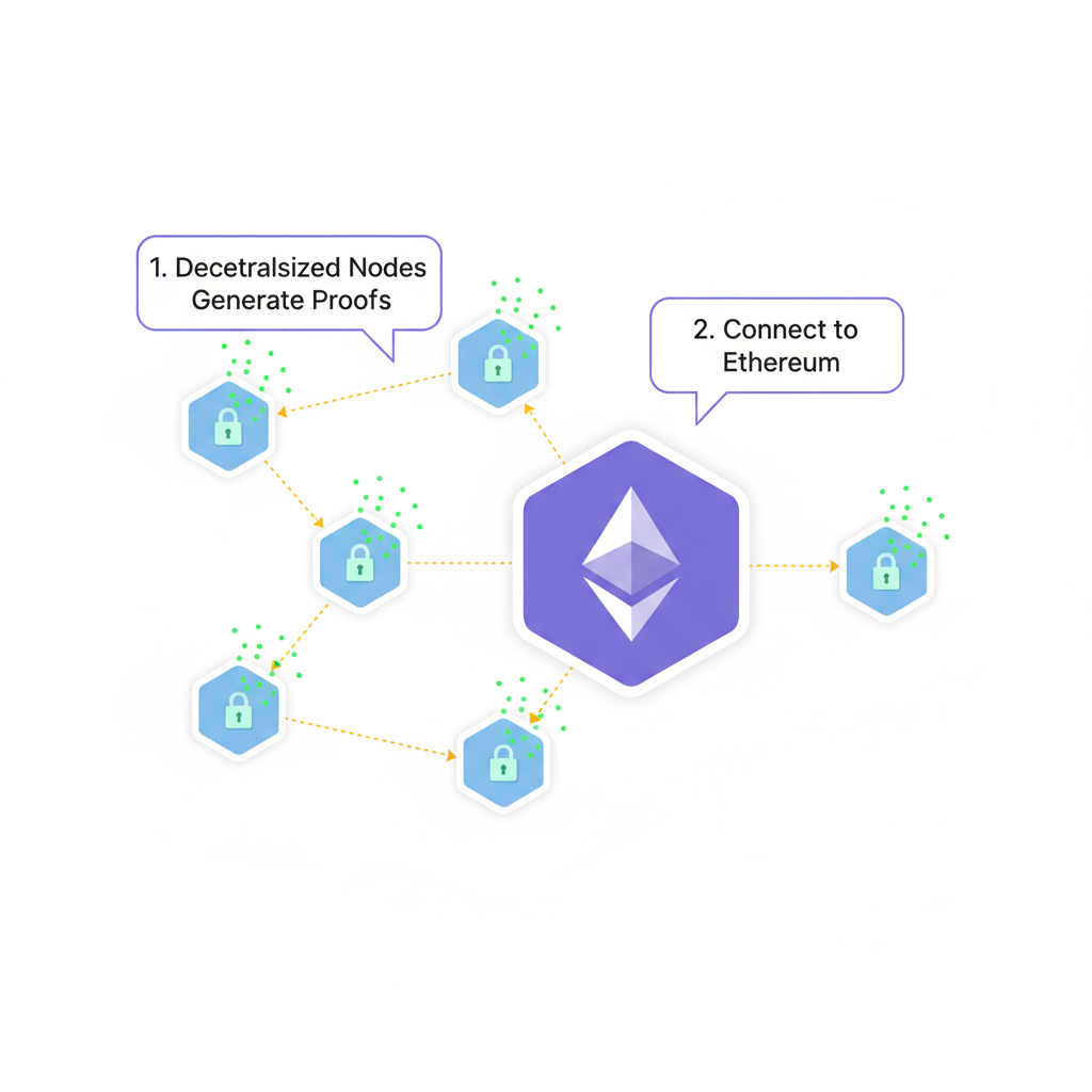 network of decentralized nodes generating proofs connected to Ethereum blockchain