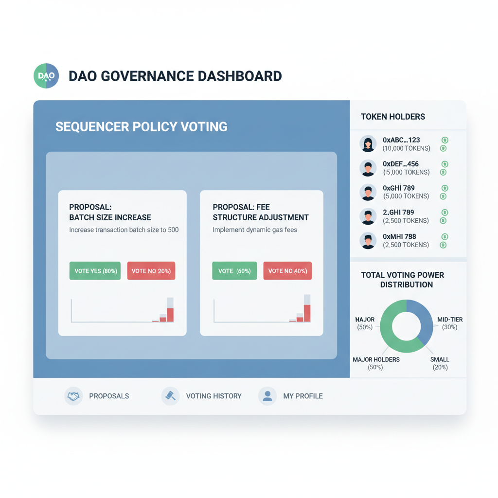 DAO governance dashboard with voting on sequencer policies and token holders