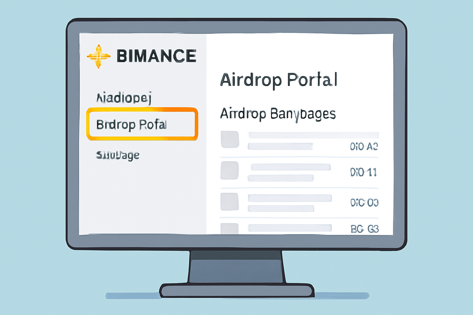 A computer screen displaying the Binance dashboard with the Airdrop Portal highlighted, showing a list of crypto airdrop campaigns.