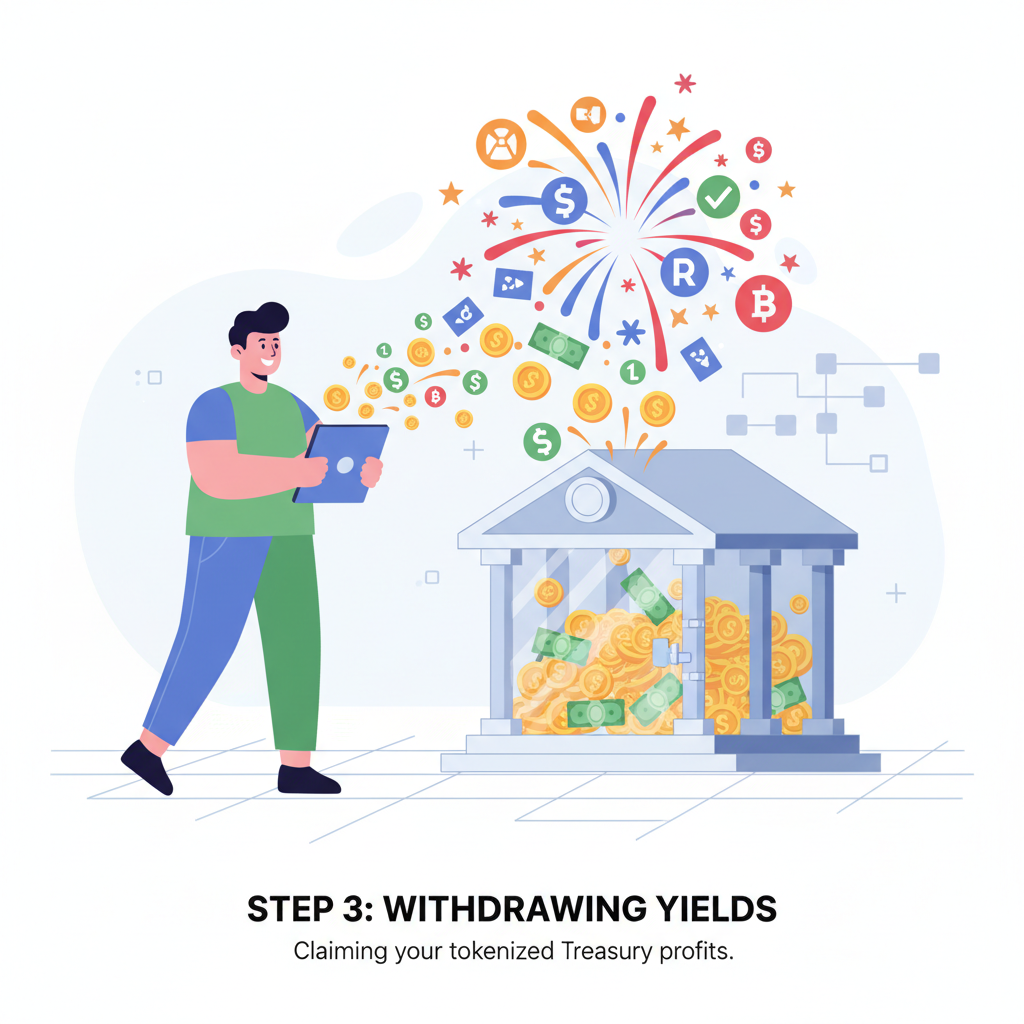 user withdrawing massive yields from DeFi vault tokenized Treasuries fireworks