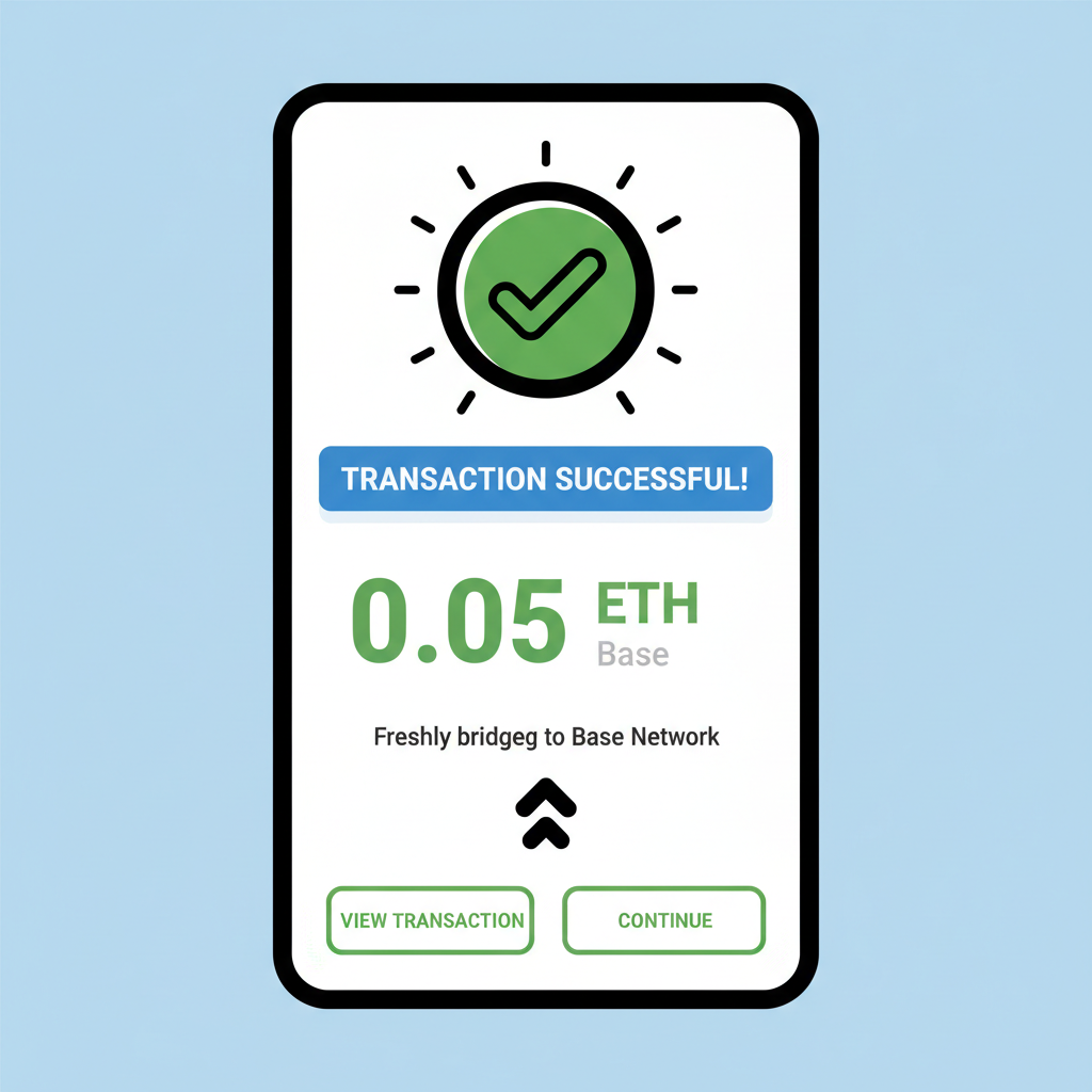 wallet balance screen on Base network showing fresh ETH, triumphant green check