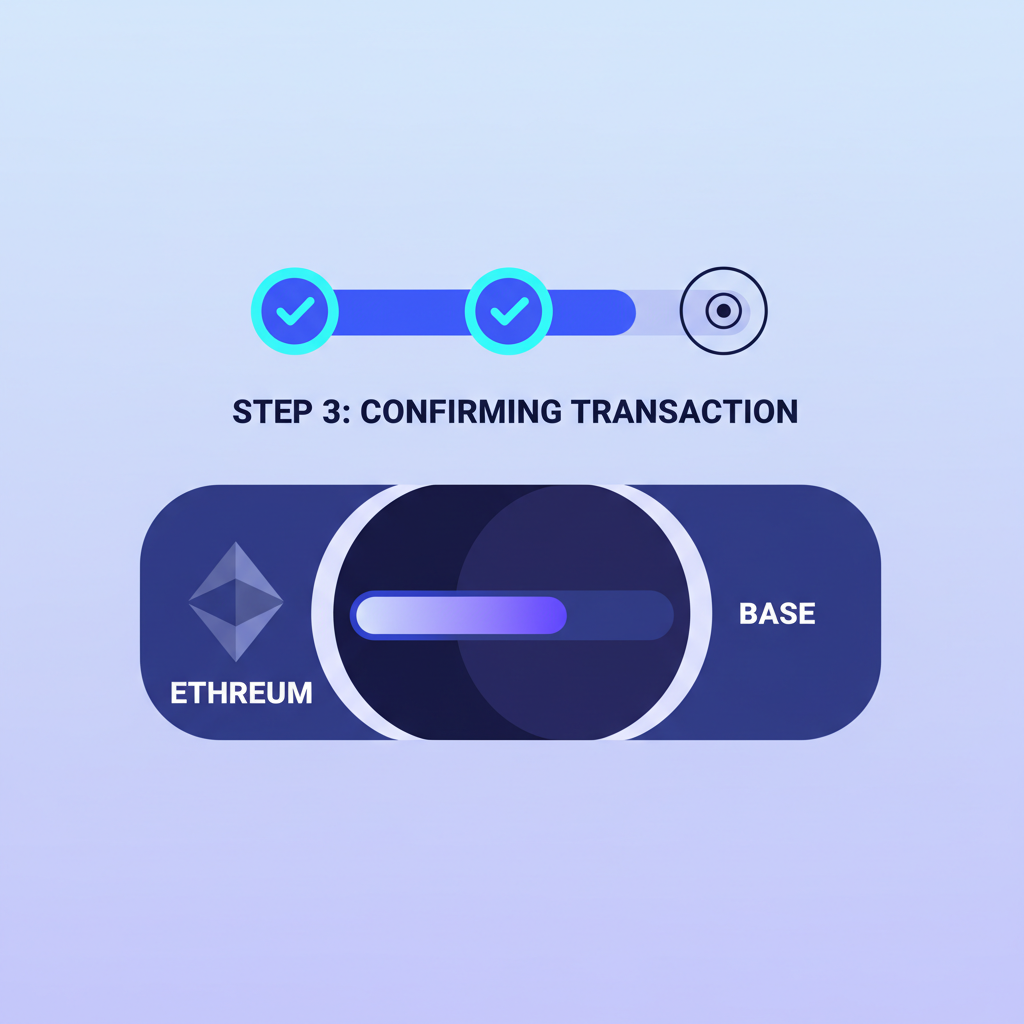 real-time bridge progress bar animating, Ethereum to Base tunnel visualization