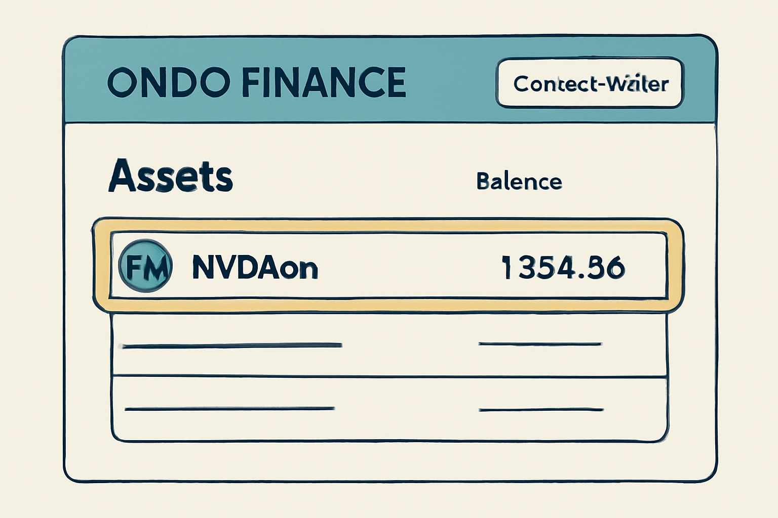 Ondo Finance dashboard with wallet connect button and NVDAon token highlighted