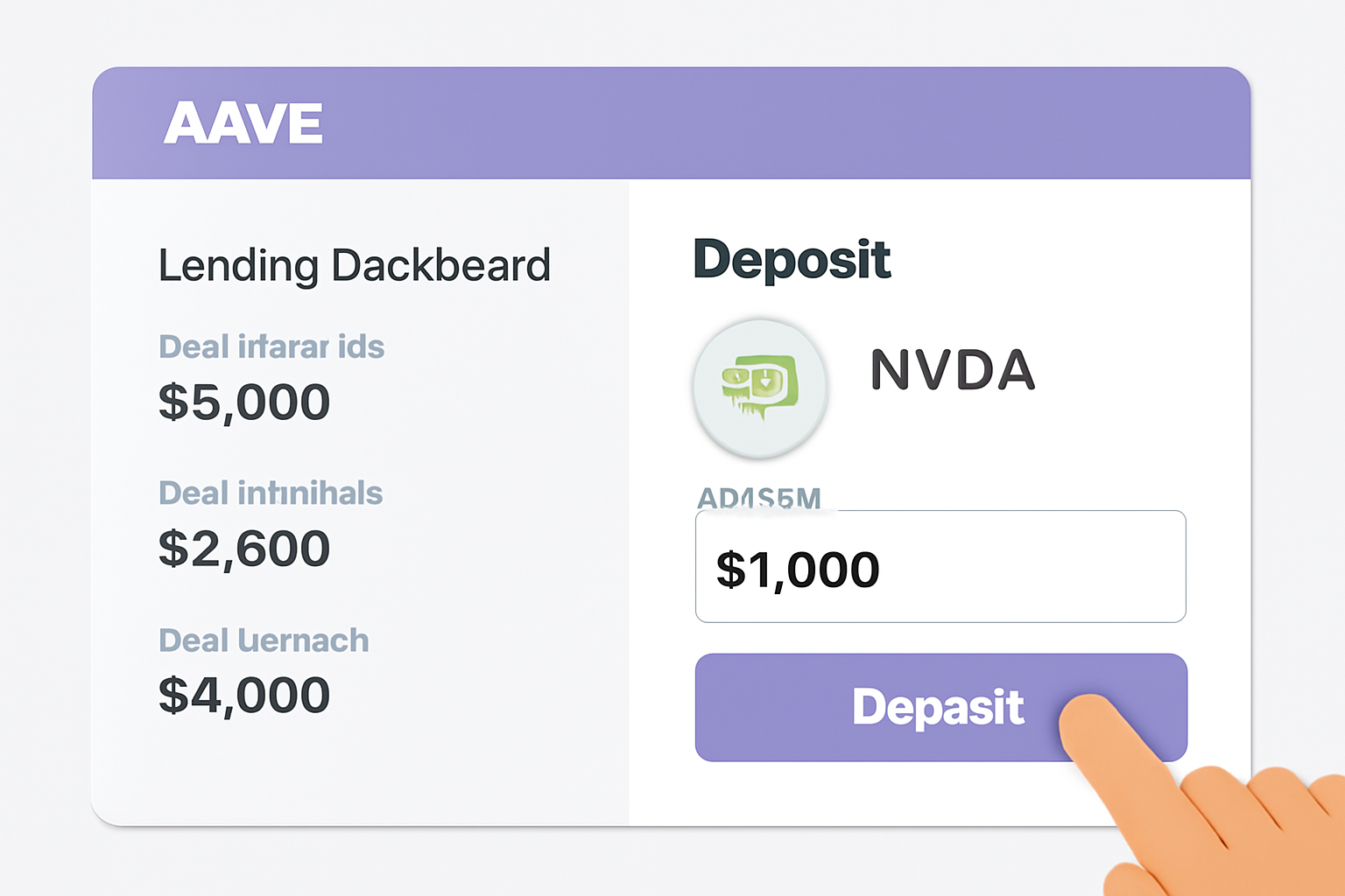 Aave lending dashboard depositing NVDAon as collateral