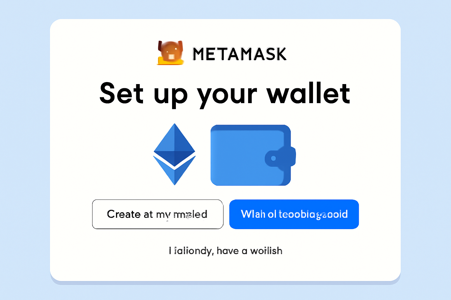Clean MetaMask wallet setup interface on desktop with Ethereum logo