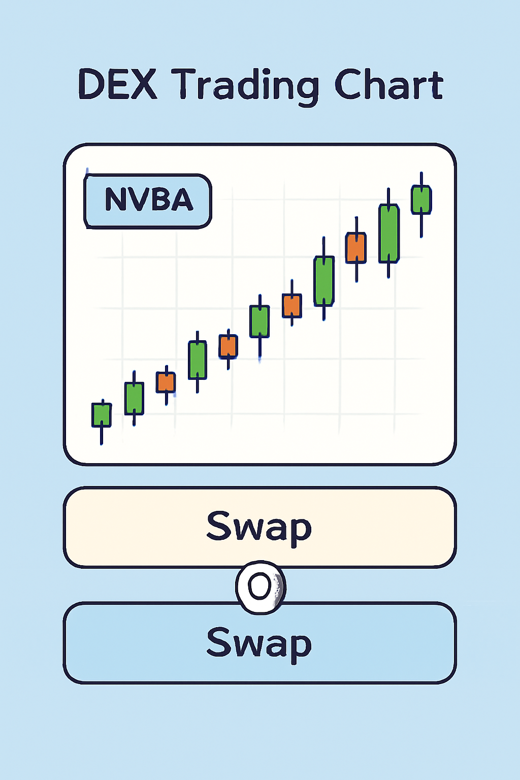 DEX trading chart with NVDAon price candles and swap buttons