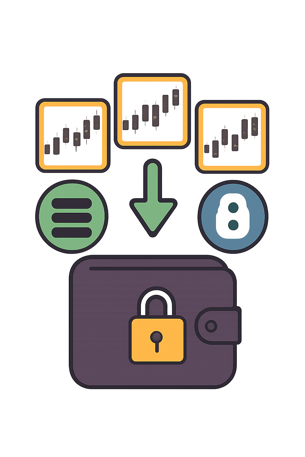 A digital wallet receiving tokenized stock assets, with a Solana logo and a secure lock symbol.