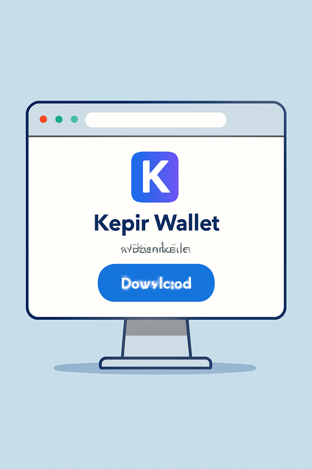 A computer screen showing the Keplr Wallet extension installation page with a browser window and a download button, in a modern, clean style.