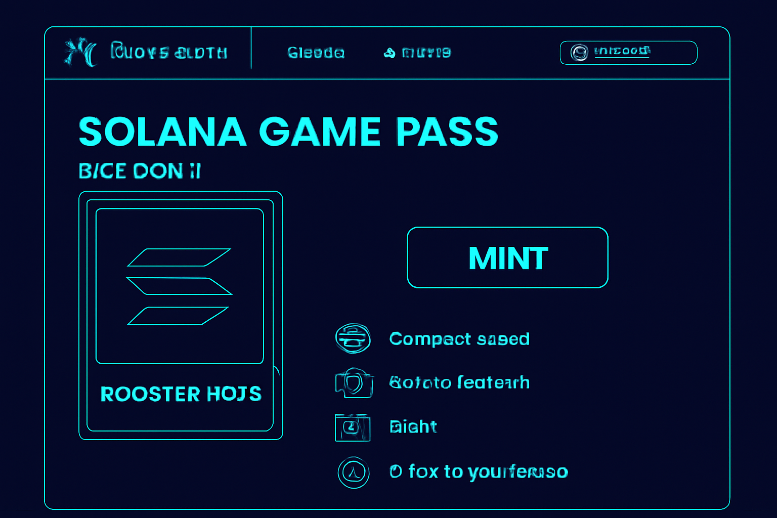 Magic Eden homepage zoomed on Solana Game Pass Season 1 booster pack mint page, neon blue Solana theme, futuristic NFT marketplace vibe