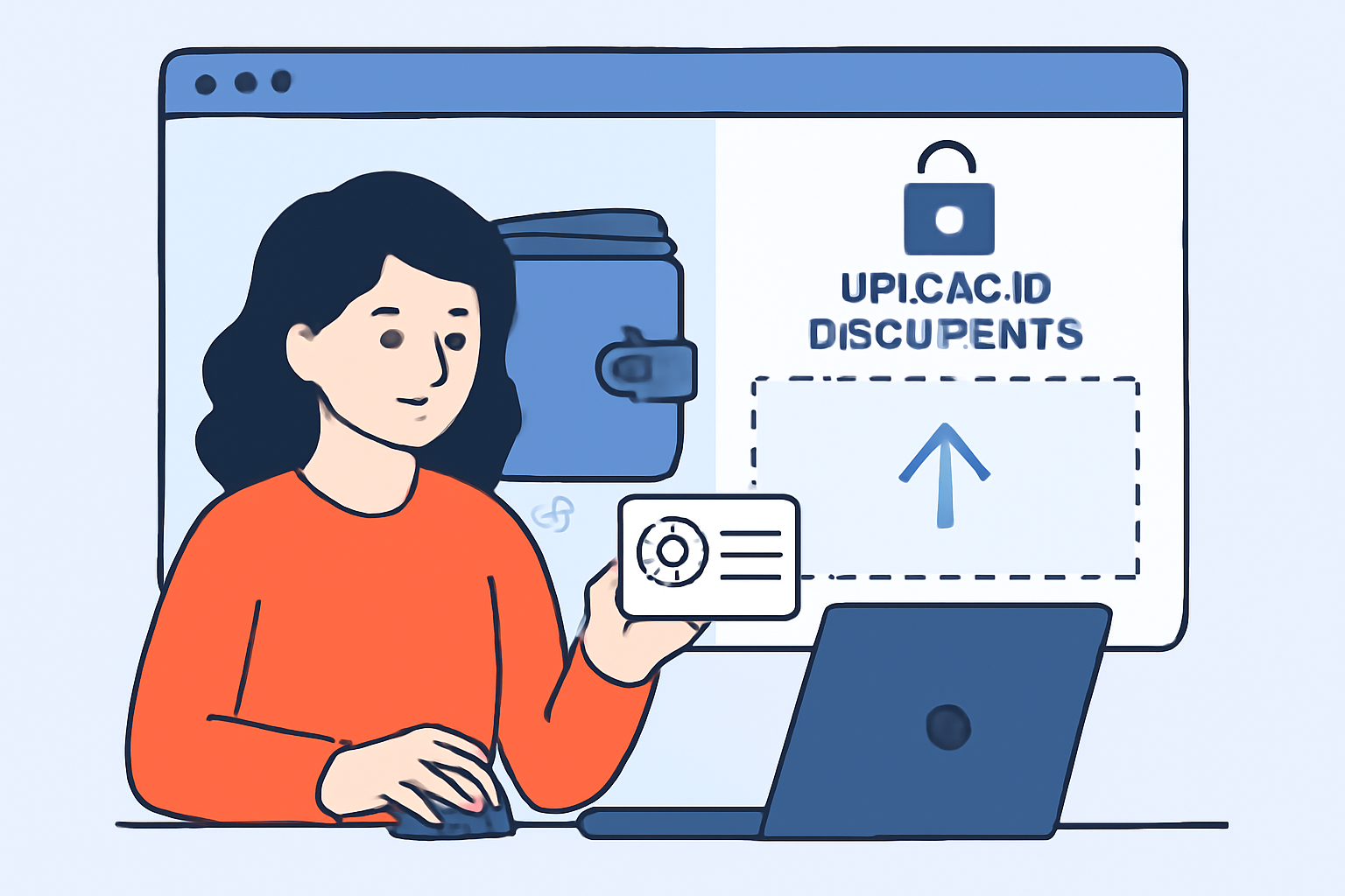 A user uploading ID documents on a secure website, with a digital wallet interface in the background