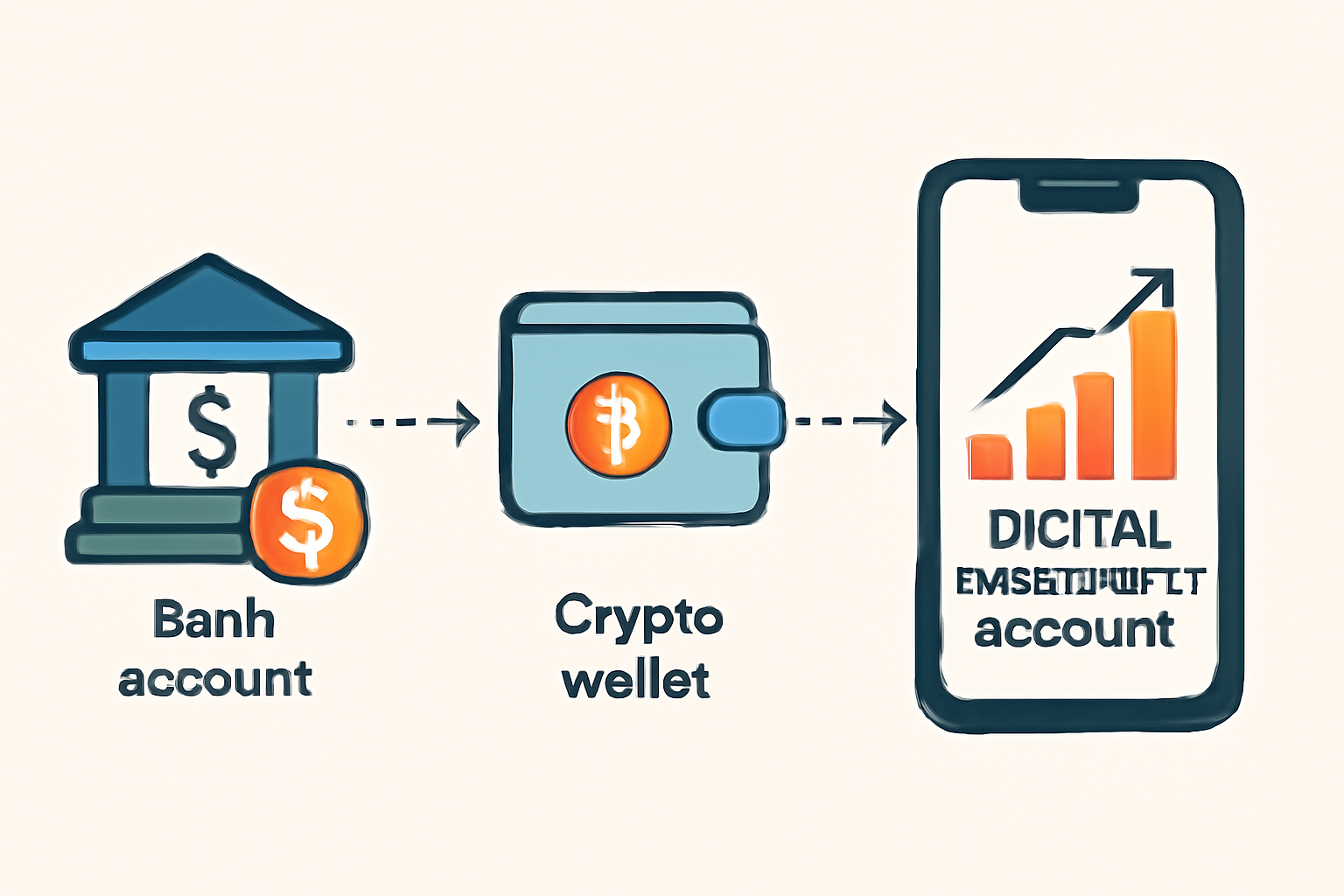 A user transferring funds from a bank account and a crypto wallet into a digital investment account