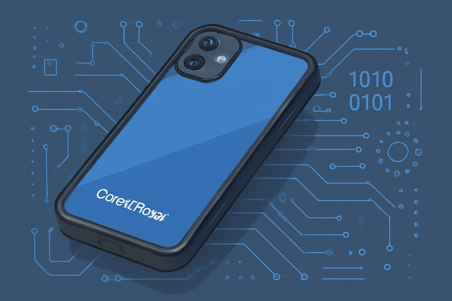 A sleek, modern smartphone labeled 'CoralPhone' on a tech-themed background, emphasizing its advanced hardware.
